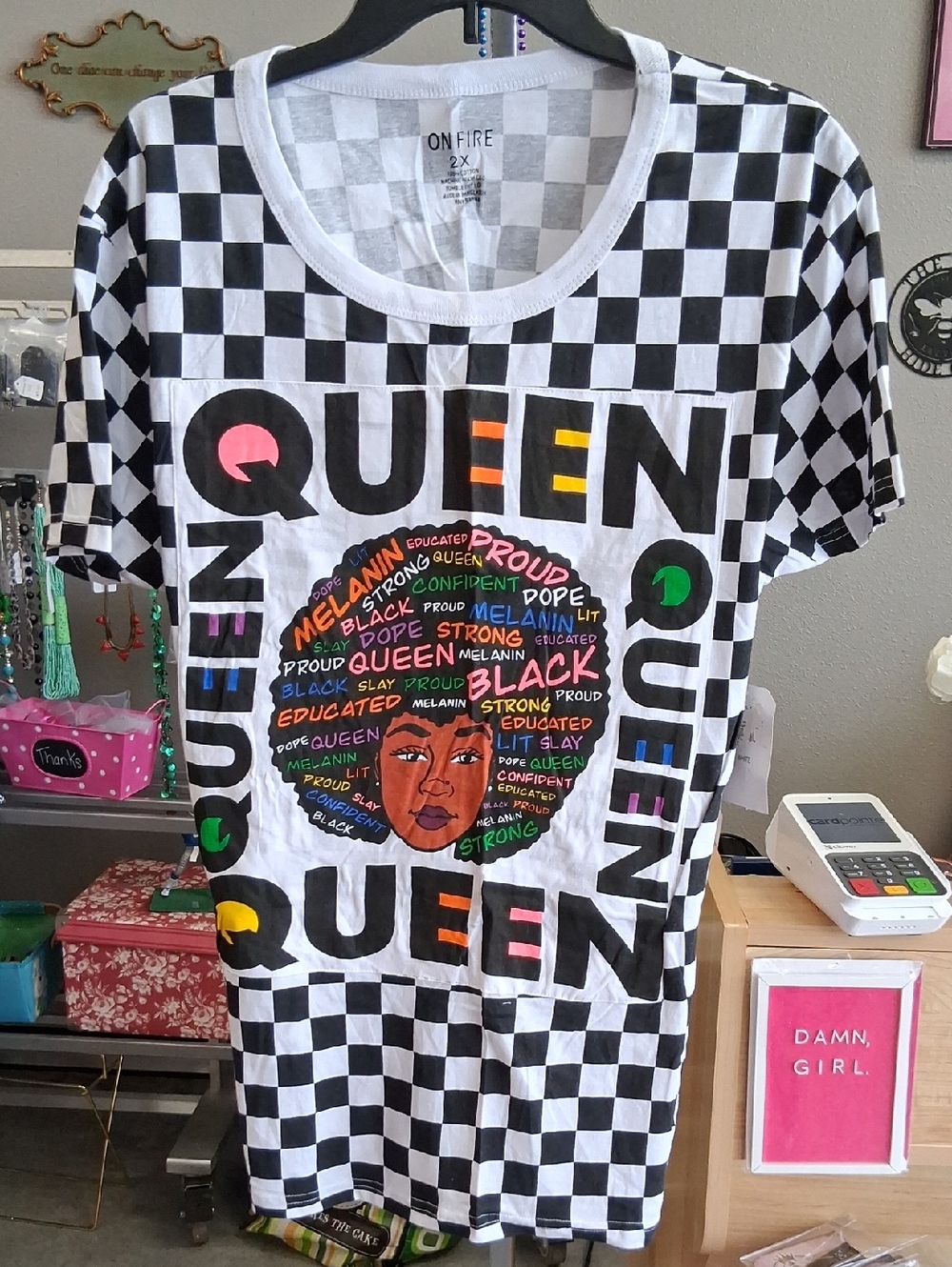 On Fire Black & White Checkerboard Crewneck Tee Shirt/Dress